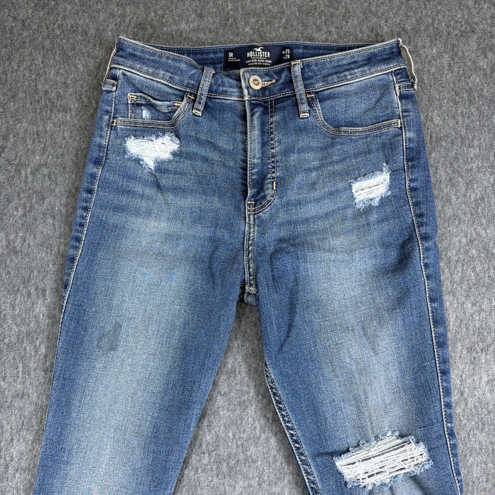 Hollister Jeans Juniors Womens 1 R 25x28 Super Skinny Blue Denim High Rise - Picture 2 of 12